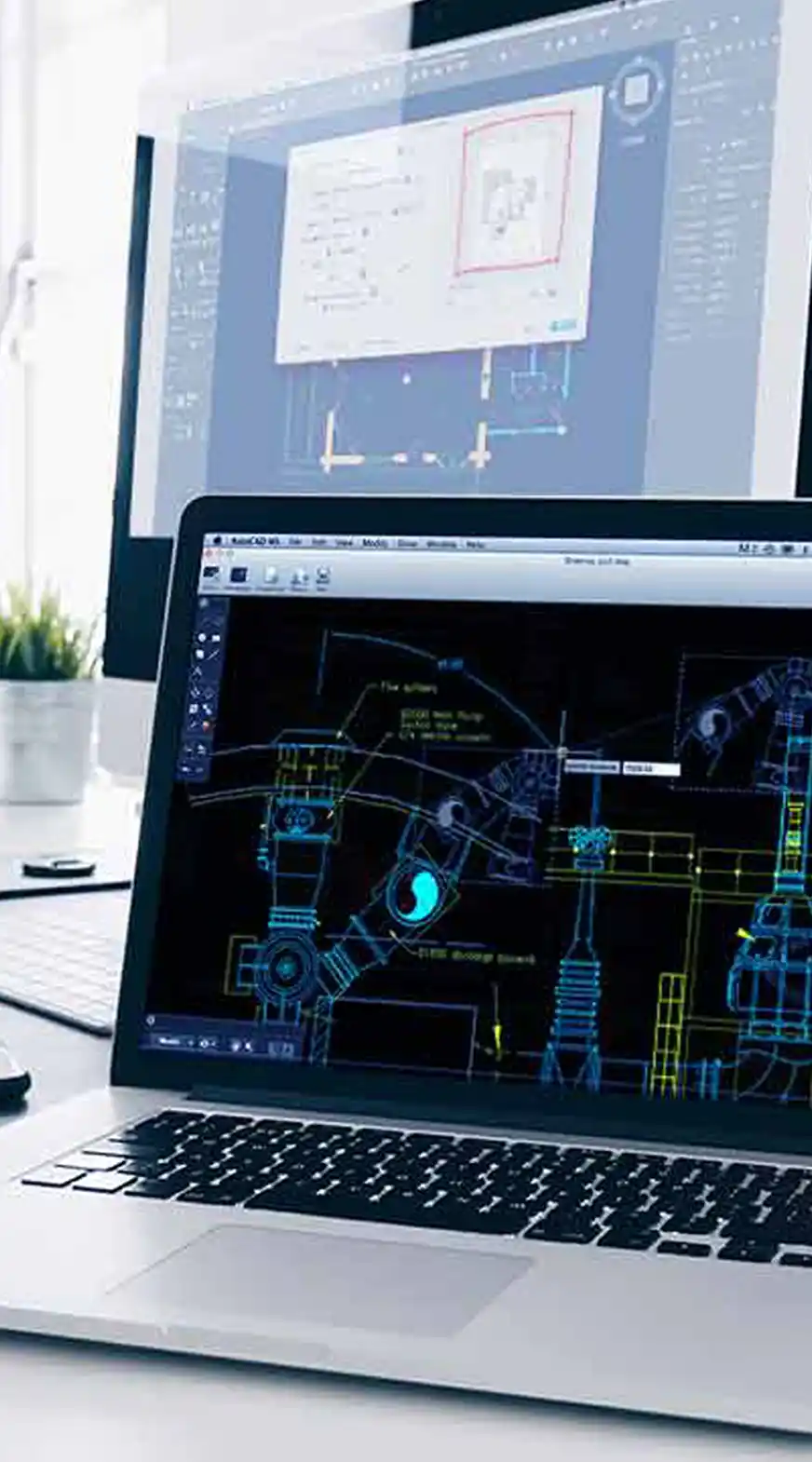 Büro mit zwei Computern auf denen AutoCAD läuft