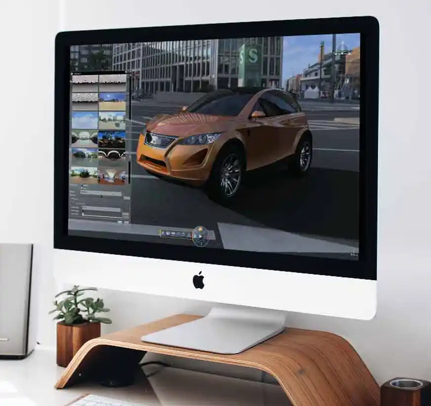 Büro mit Computer auf dem CATIA läuft