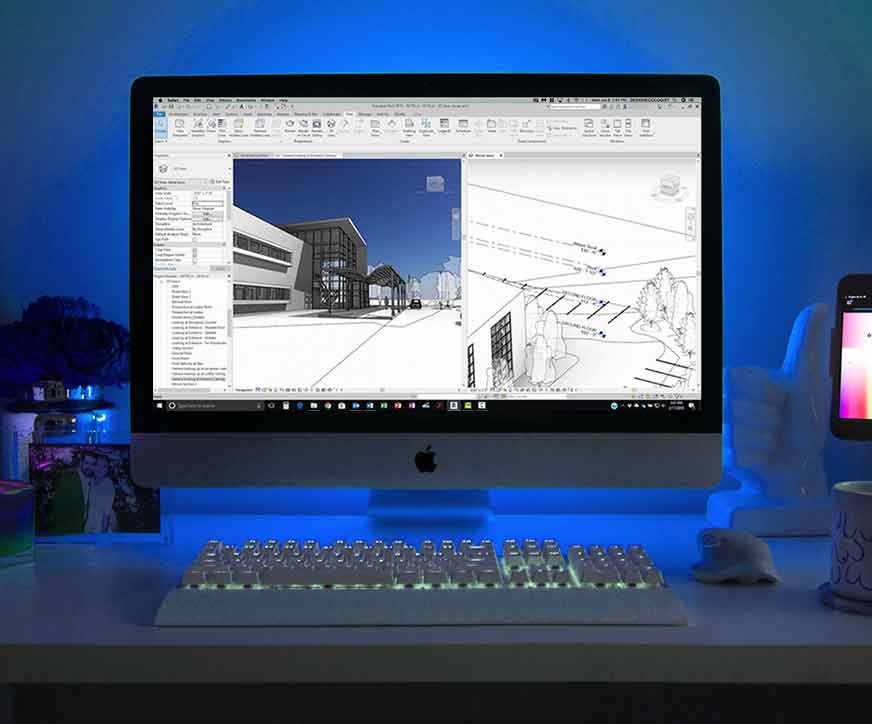 Büro mit Computer auf dem Revit MEP läuft