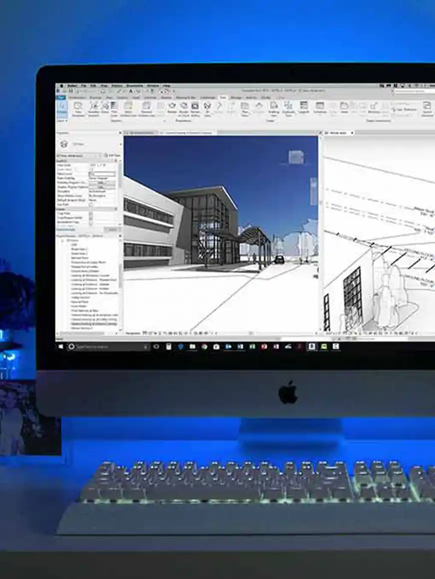 Büro mit Computer auf dem Revit MEP läuft