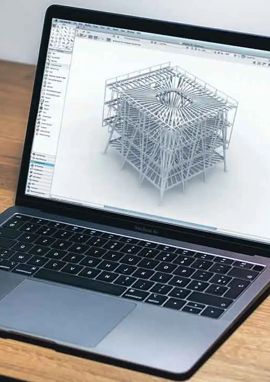 Büro mit Computer auf dem Vectorworks läuft